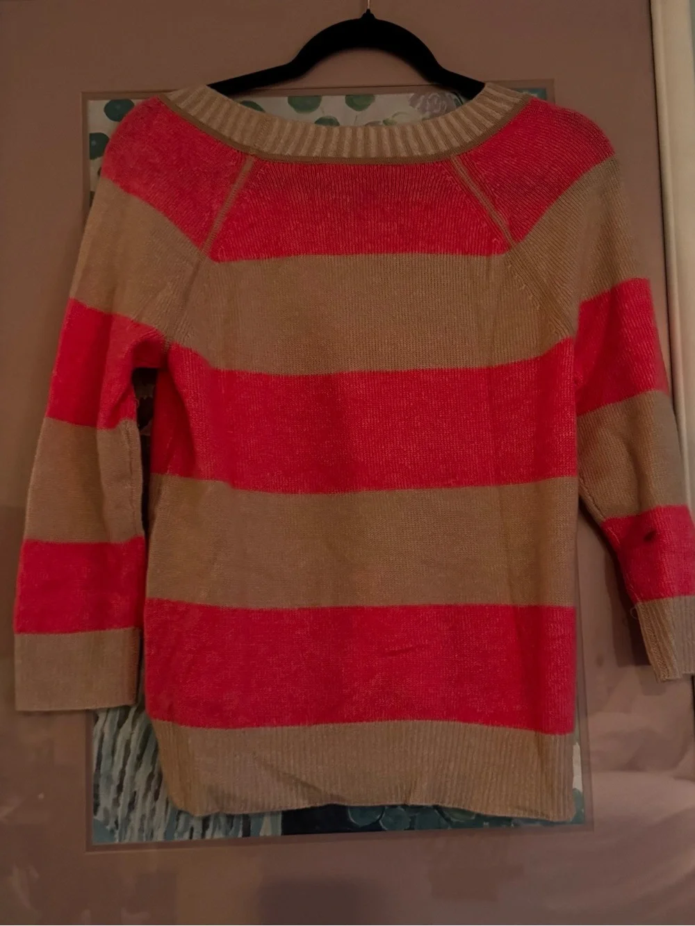 J. Crew Women’s Crewneck Sweater in Tan and Coral Stripes